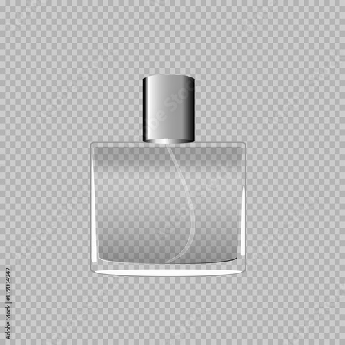 eps10 vector perfume realistic glass bottle with vaporizer spray mock up isolated on transparent background. Cosmetics and perfumery advertisement banner template for web, print, advertisement, design