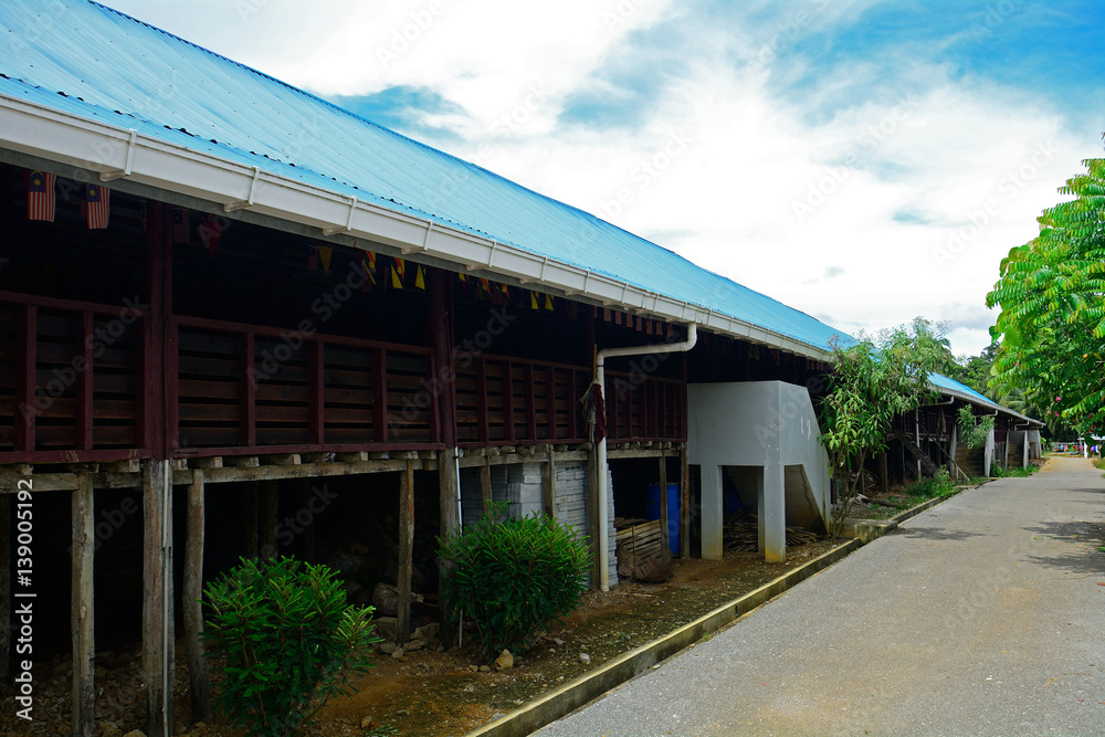 Bidayuh longhouse, Mongkos, Borneo, Sarawak, Malaysia Bidayuh longhouse, Mongkos, Borneo, Sarawak, Malaysia