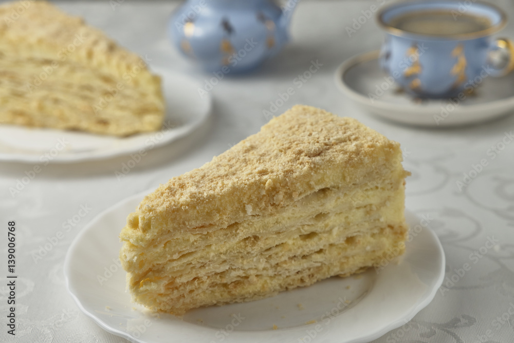 Delicious dessert cake with cream and coffee Delicious dessert cake with cream and coffee