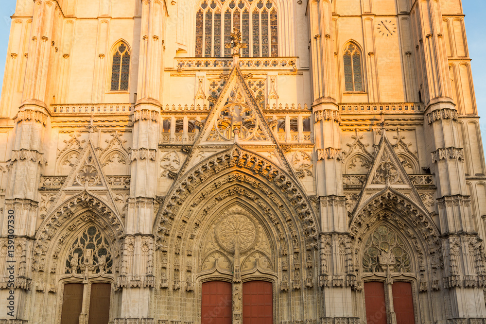 Facade of gothic Nantes Cathedral, France