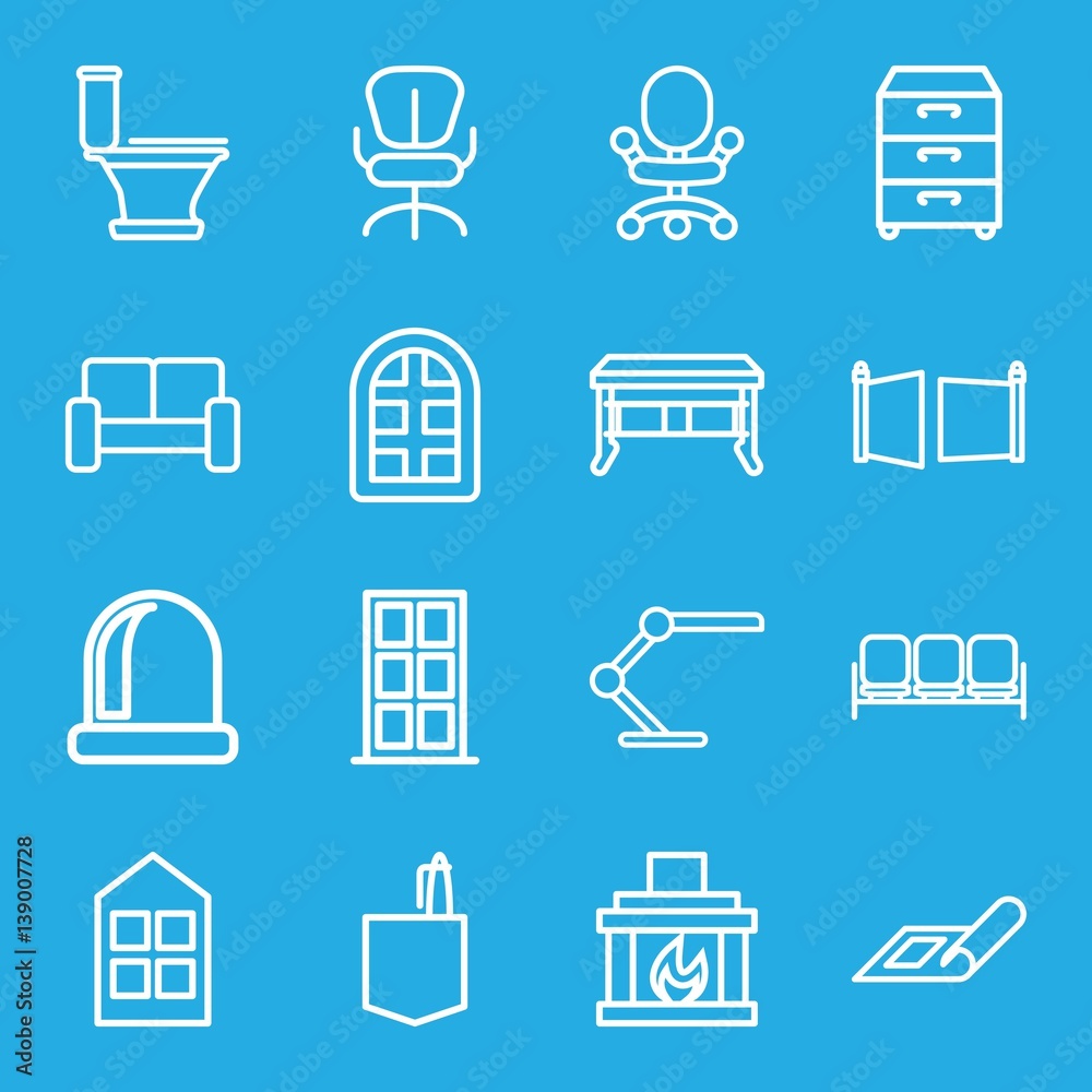 Set of 16 interior outline icons Set of 16 interior outline icons