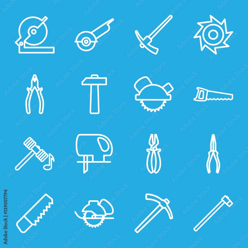 Set of 16 carpentry outline icons Set of 16 carpentry outline icons