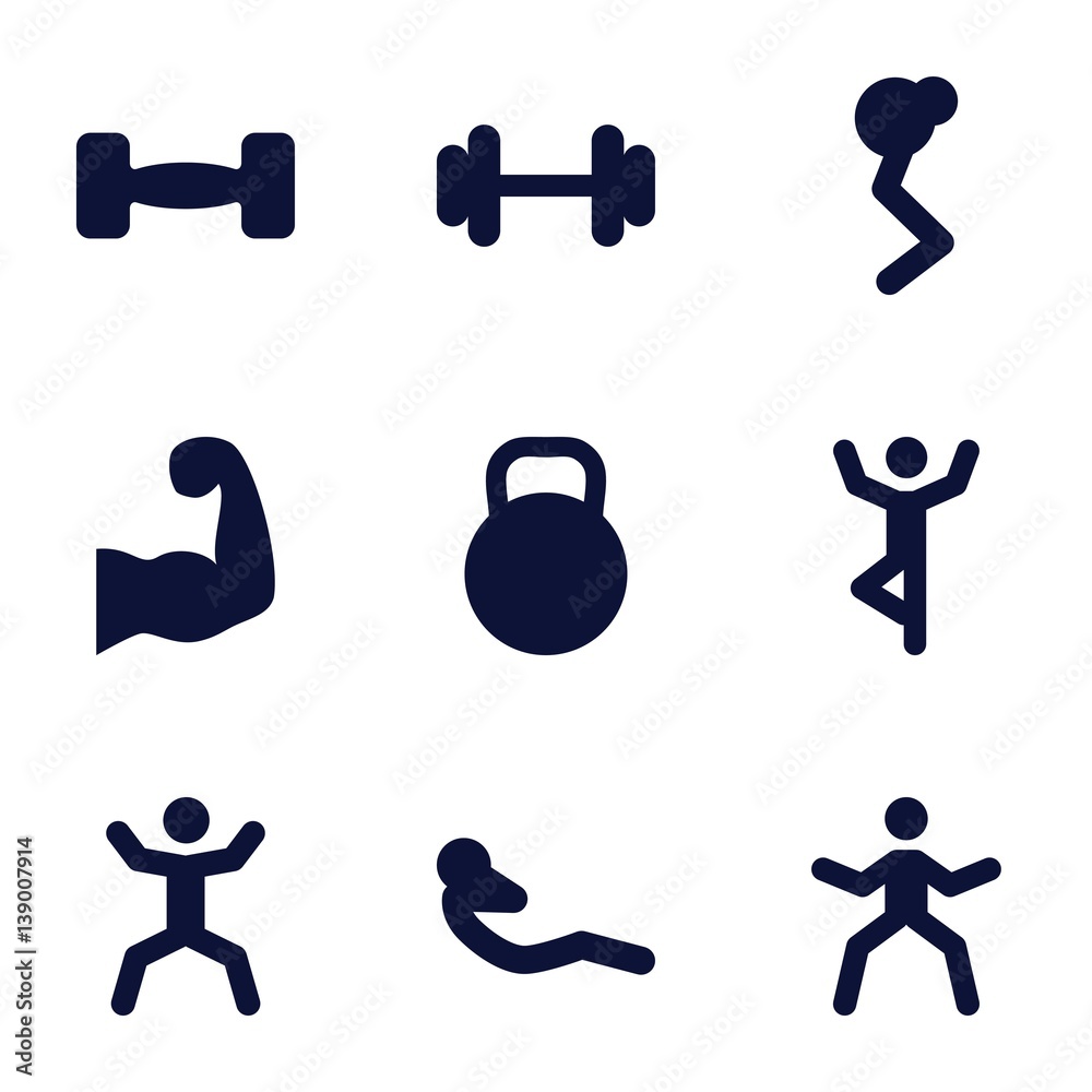 Set of 9 fit filled icons Set of 9 fit filled icons