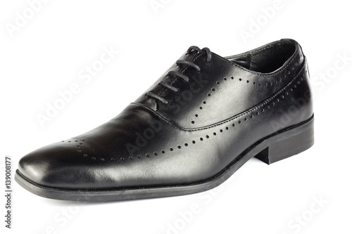 Classic black leather men's shoe isolated on white background.