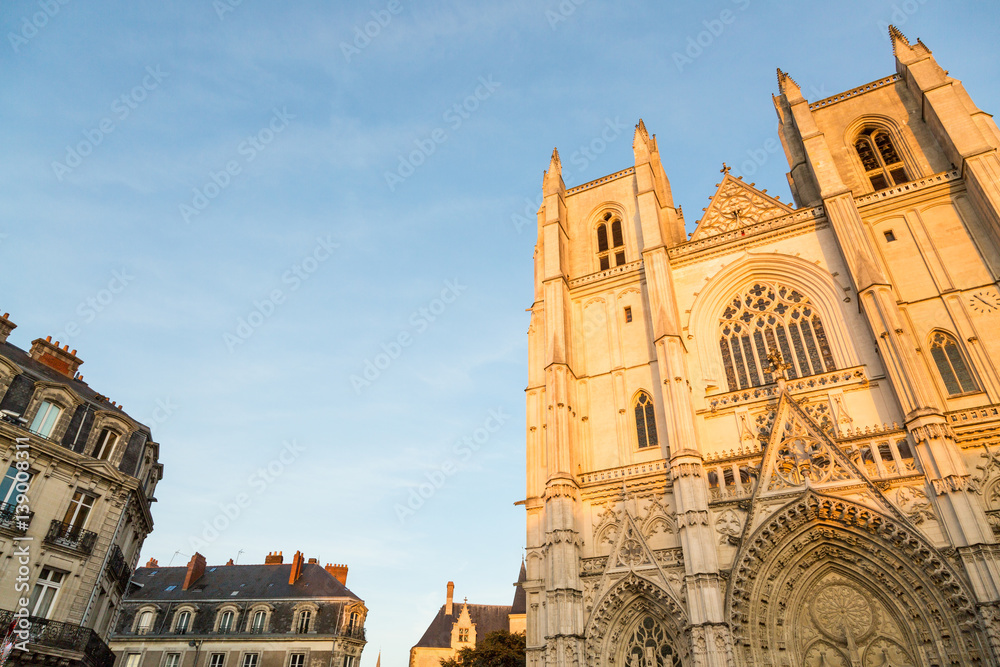 Facade of gothic cathedral in Nantes, France