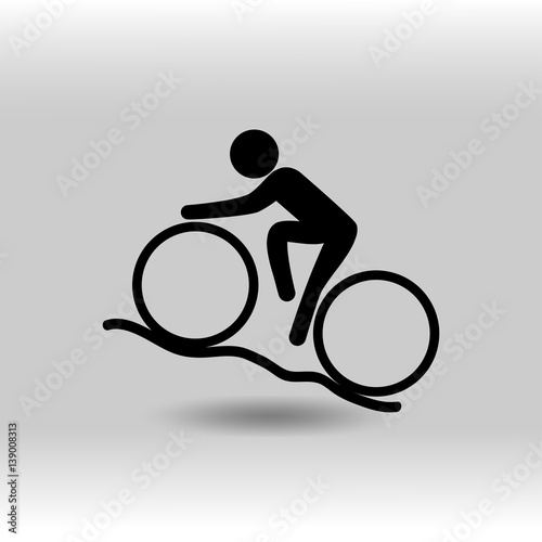 eps 10 vector Cycling Mountain Bike sport icon. Summer sport activity pictogram for web, print, mobile. Black athlete sign isolated on gray. Hand drawn competition symbol. Graphic design clip art