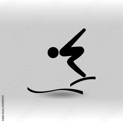 eps 10 vector Diving sport icon. Summer sport activity pictogram for web, print, mobile. Black athlete sign isolated on gray. Hand drawn competition symbol. Graphic design clip art illustration