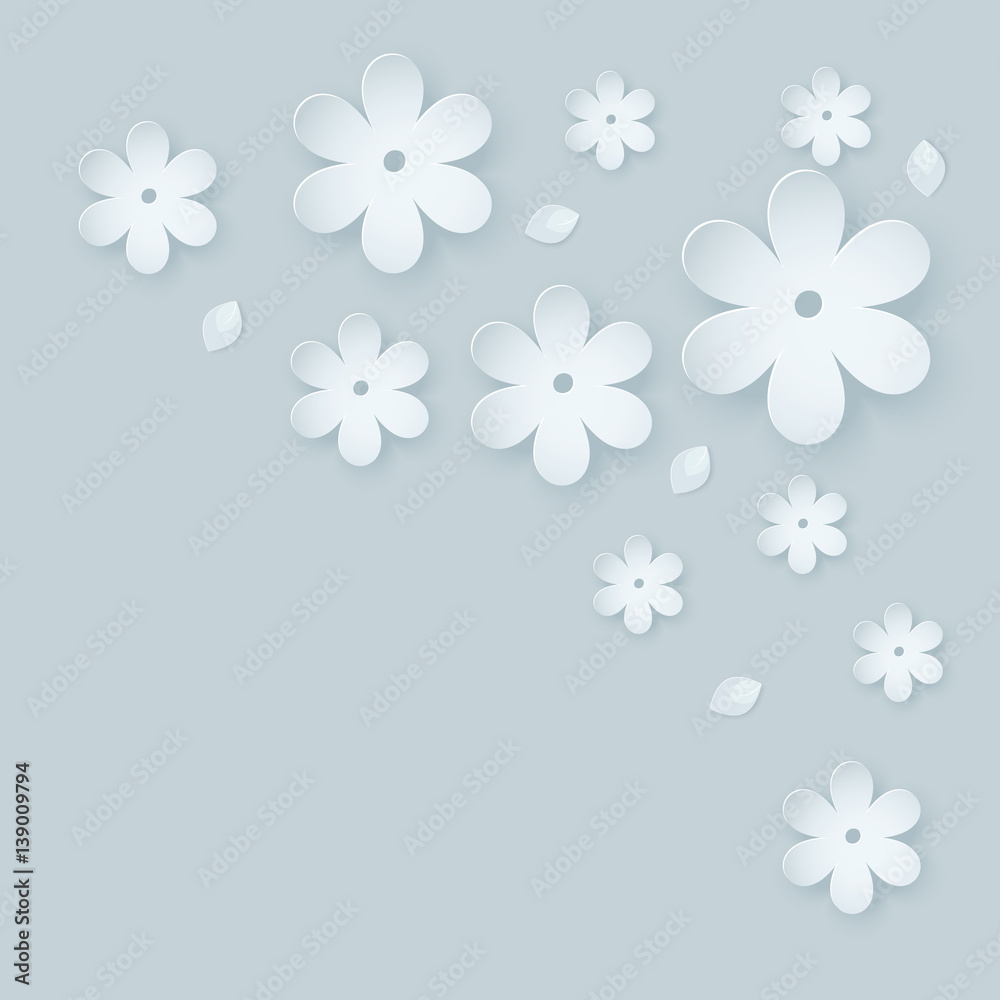 Paper flower background. Vector illustration on light gray blue Paper flower background. Vector illustration on light gray blue