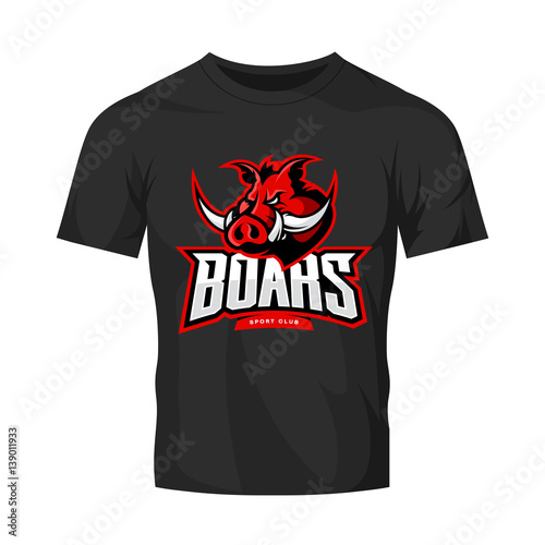 Furious boar sport club vector logo concept isolated on black t-shirt mockup. Modern web infographic team pictogram design.
Premium quality wild animal t-shirt tee print illustration design.