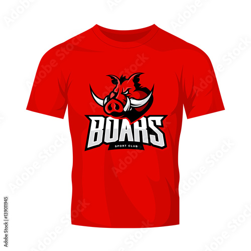 Furious boar sport club vector logo concept isolated on red t-shirt mockup. Modern web infographic team pictogram design.
Premium quality wild animal t-shirt tee print illustration design.