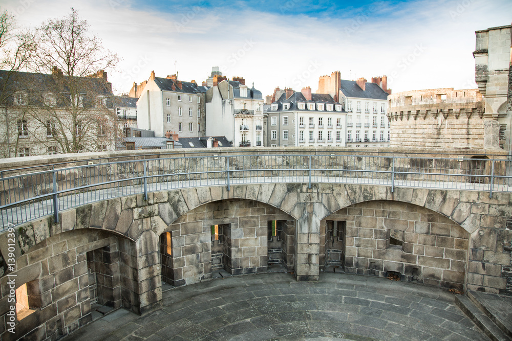 Medieval battlements in Nantes city, France