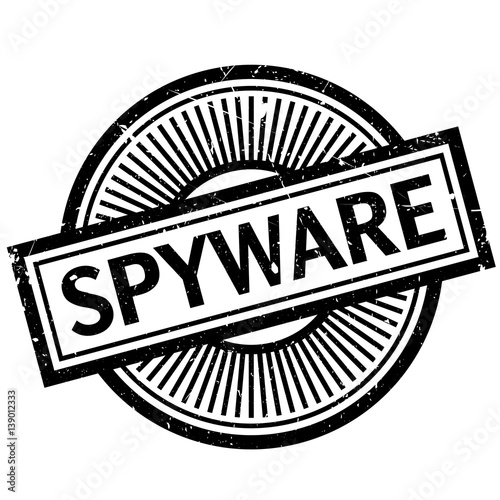 Spyware rubber stamp. Grunge design with dust scratches. Effects can be easily removed for a clean, crisp look. Color is easily changed.