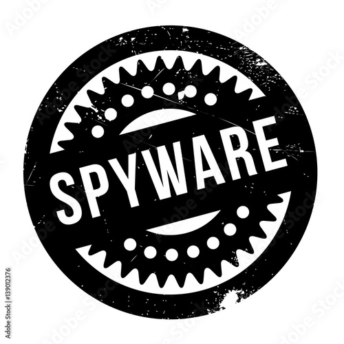 Spyware rubber stamp. Grunge design with dust scratches. Effects can be easily removed for a clean, crisp look. Color is easily changed.