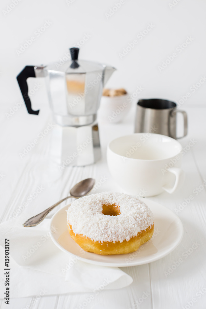 Elegant white breakfast table setting Elegant white breakfast table setting