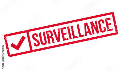 Surveillance rubber stamp. Grunge design with dust scratches. Effects can be easily removed for a clean, crisp look. Color is easily changed.