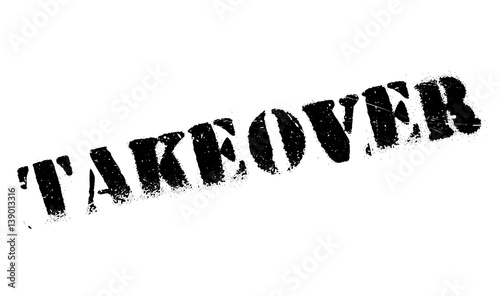 Takeover rubber stamp. Grunge design with dust scratches. Effects can be easily removed for a clean, crisp look. Color is easily changed.