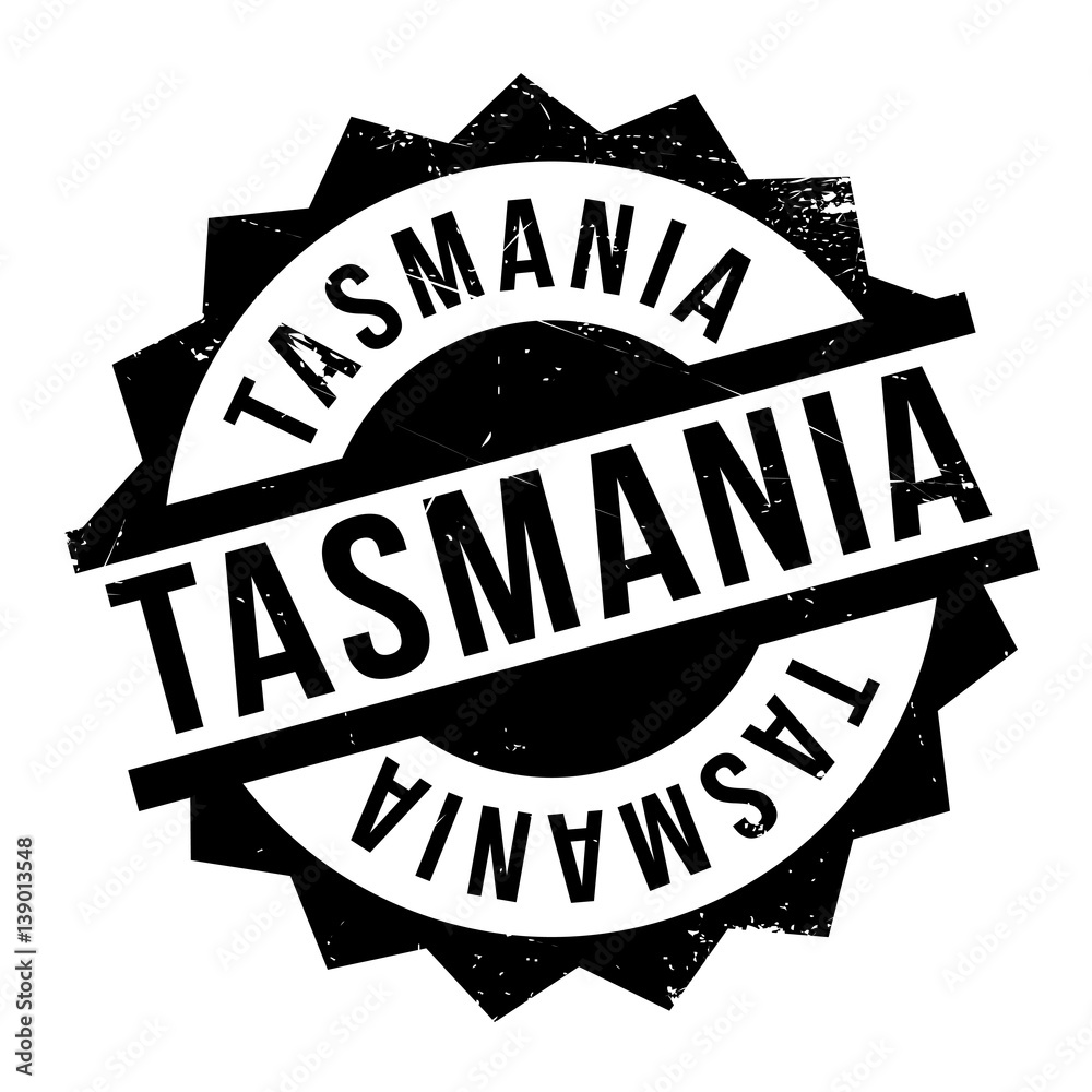Tasmania rubber stamp. Grunge design with dust scratches. Effects can be easily removed for a clean, crisp look. Color is easily changed.