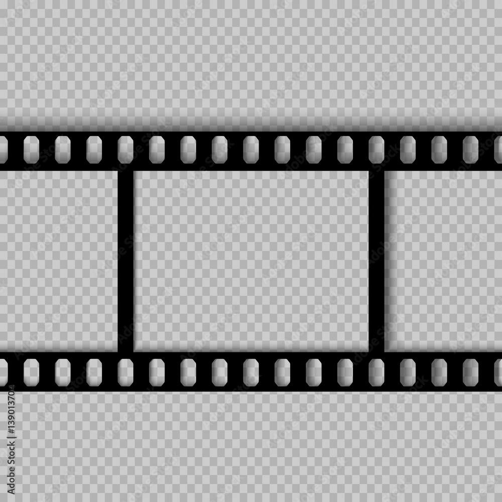 eps 10 vector vintage film strip frame isolated on transparent background.  35 mm width perforated emplty editable film, add any text, image.  Profesional cinematorgrafy tool. Small format photos film Stock Vector