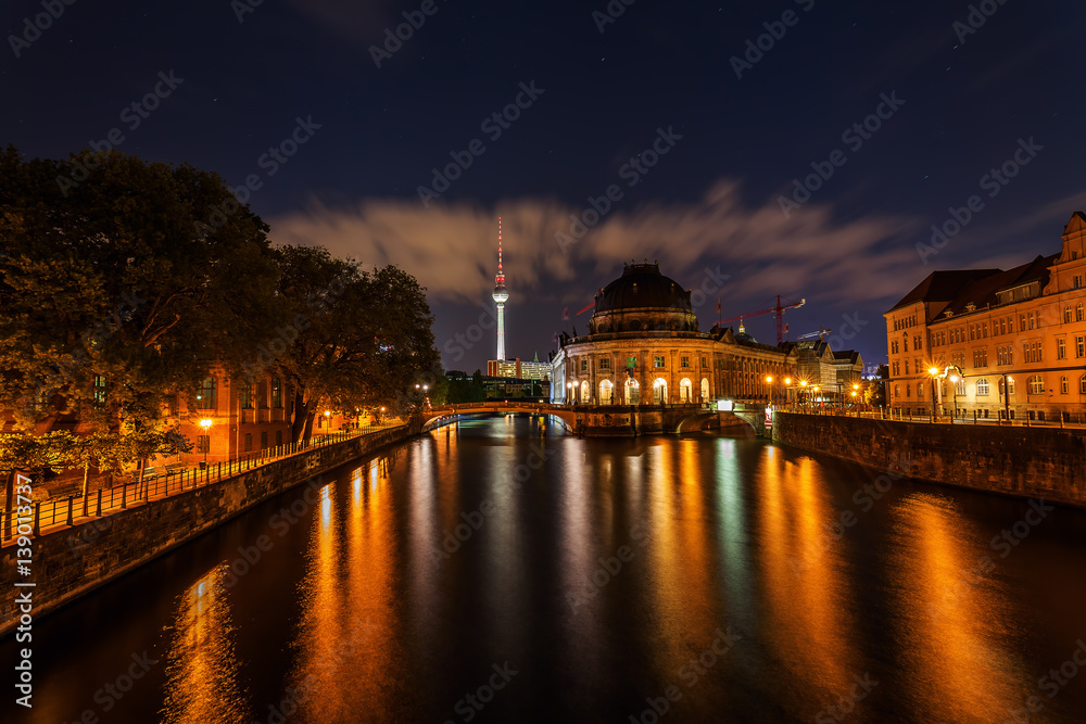 night view of the Museumsinsel in Berlin