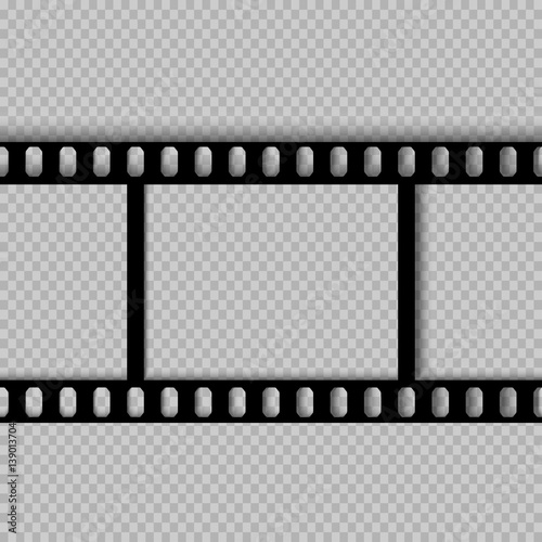 eps 10 vector vintage film strip frame isolated on transparent background. 35 mm width perforated emplty editable film, add any text, image. Profesional cinematorgrafy tool. Small format photos film