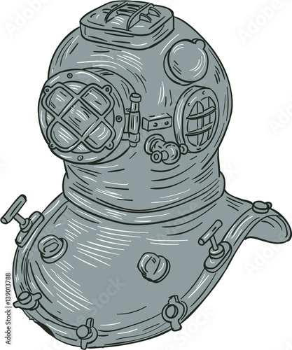 Old School Diving Helmet Drawing photo