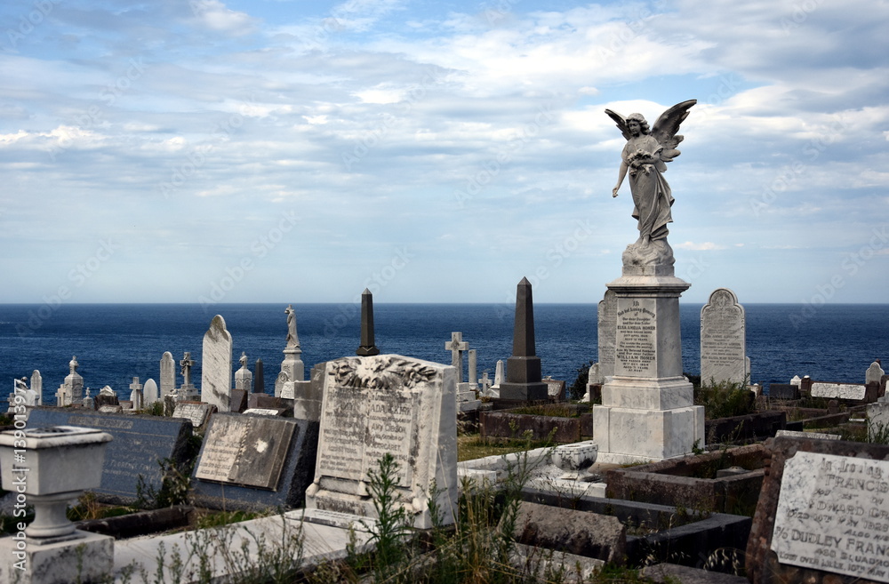 Sydney, Australia - Feb 5, 2017. Waverley Cemetery is a state heritage listed cemetery in an iconic location in Sydney. It is noted for its largely intact Victorian and Edwardian monuments.