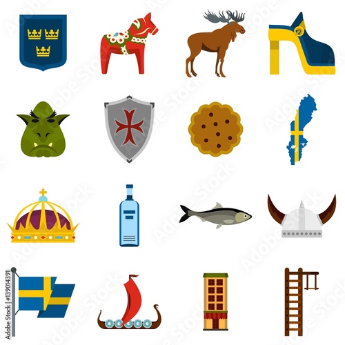 Sweden travel set flat icons