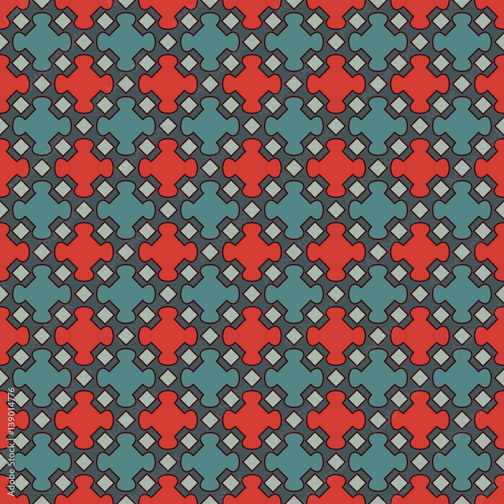 Seamless pattern with repeated geometric figures. Oriental geometric ornament. Mosaic wallpaper. Seamless pattern with repeated geometric figures. Oriental geometric ornament. Mosaic wallpaper.