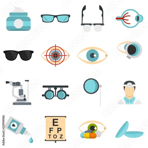 Ophthalmologist tools set flat icons