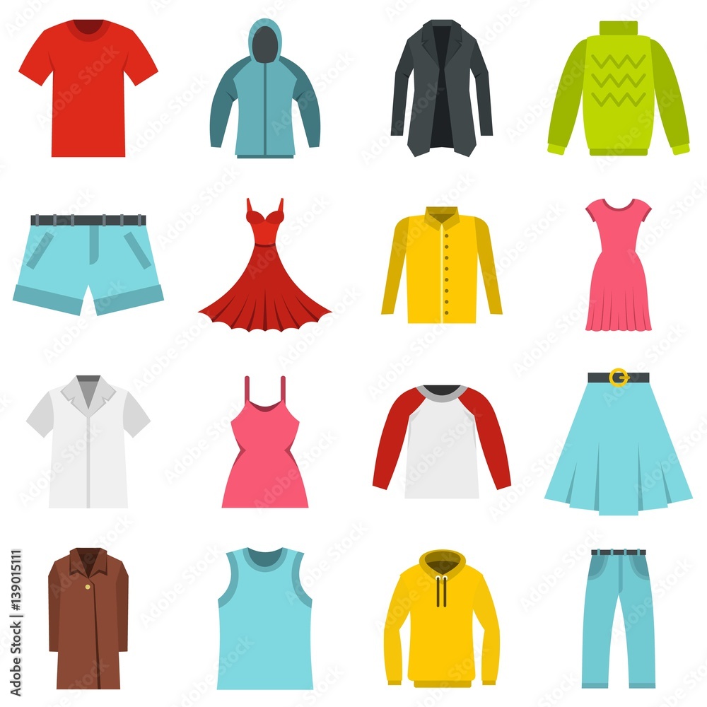 Obraz na plátně Different clothes set flat icons