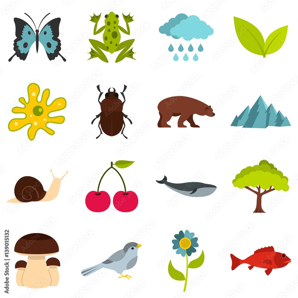 Fototapeta premium Nature items set flat icons