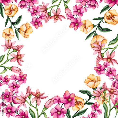 Frame with Watercolor Yellow and Pink Flowers