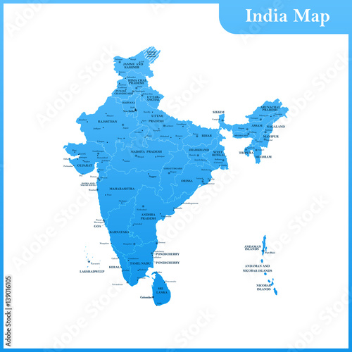 The detailed map of the India with regions and Sri Lanka