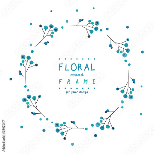 Cute doodle floral round frame