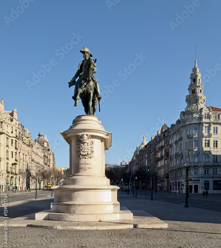 The monument of the king Pedro IV on the main square of Porto - Portugal