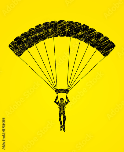 Parachuting silhouette designed using grunge brush graphic vector