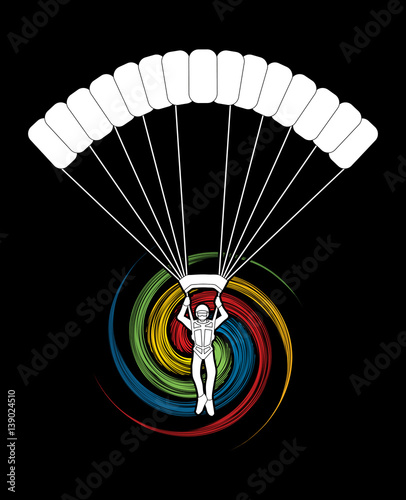 Parachuting silhouette designed on spin wheel background graphic vector