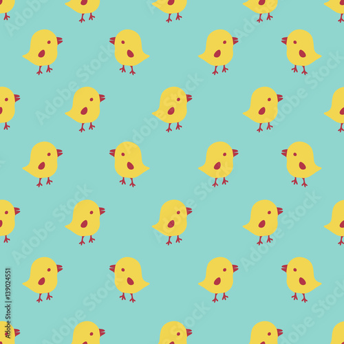 Seamless pattern with cartoon yellow chicks. Easter greeting cards, Hand drawn background
