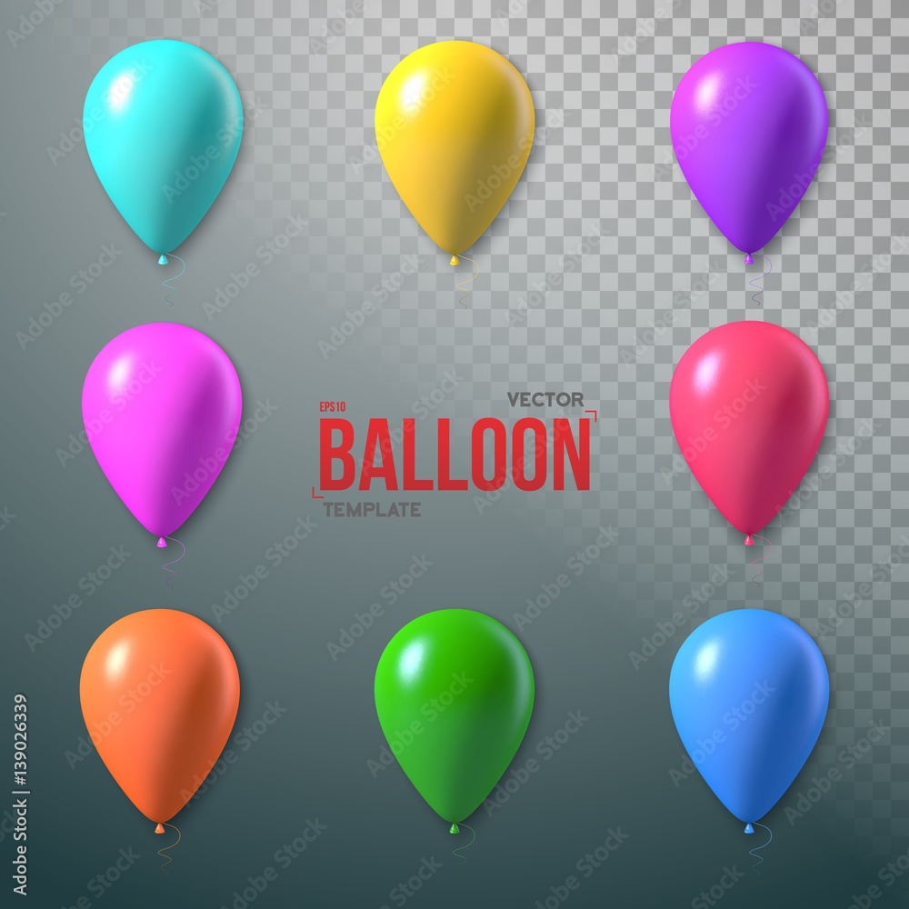 Illustration of Photorealistic Vector Air Balloon Set Isolated on Transparent Background. Happy Birthday Concept