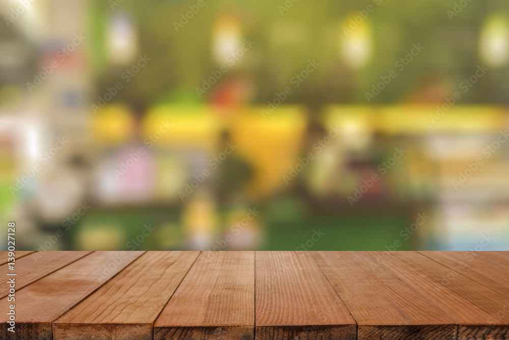 Empty top of wooden table or counter with summer landscape blue sky clouds Vibrantly colorful background. For product display,can be used for montage or display your products