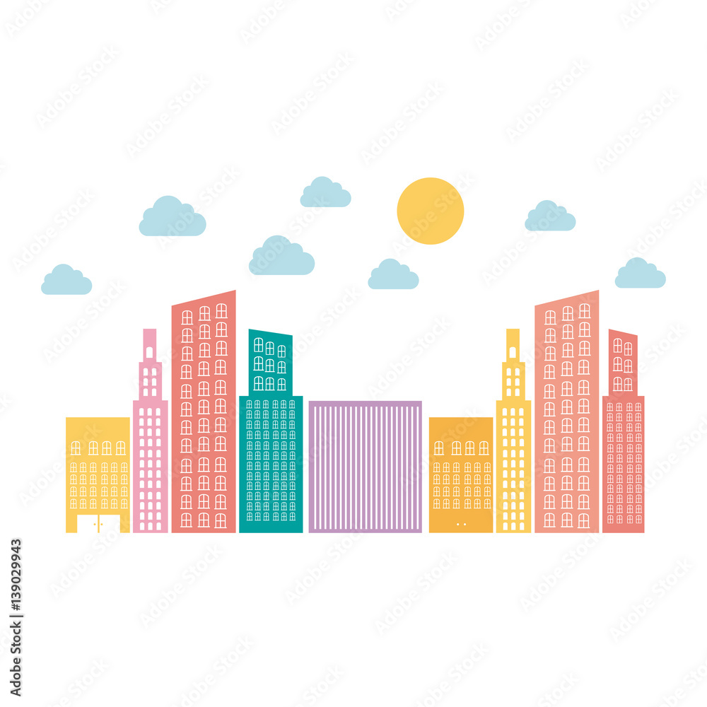 color builds with small cloud and sun, vector illustraction design