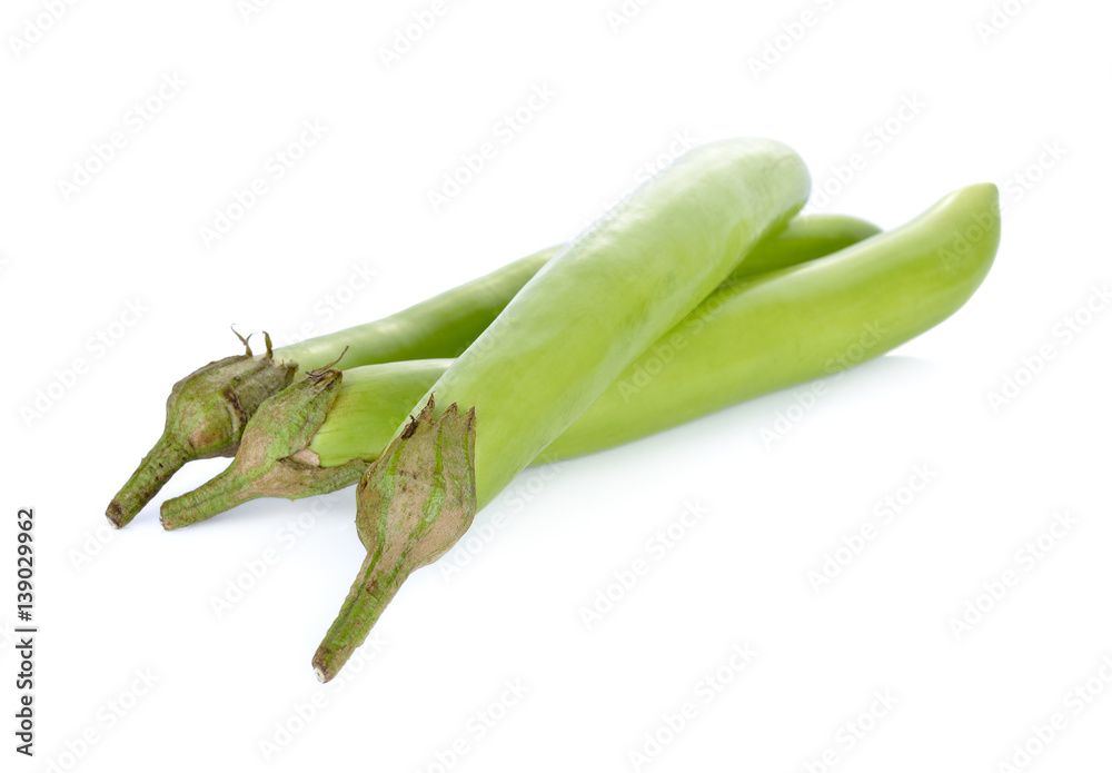 fresh green long eggplant on white background fresh green long eggplant on white background