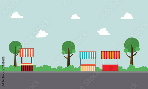 Illustration of street stall with tree