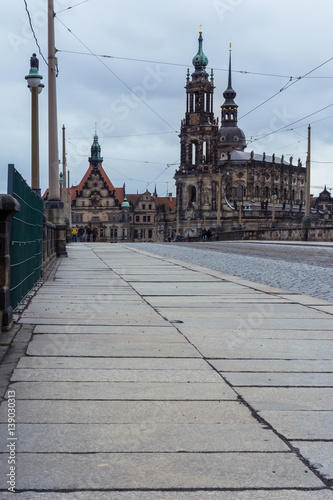 Dresden Catholic Church Overcast Weather Bridge View Exterior Architecture Famous Building