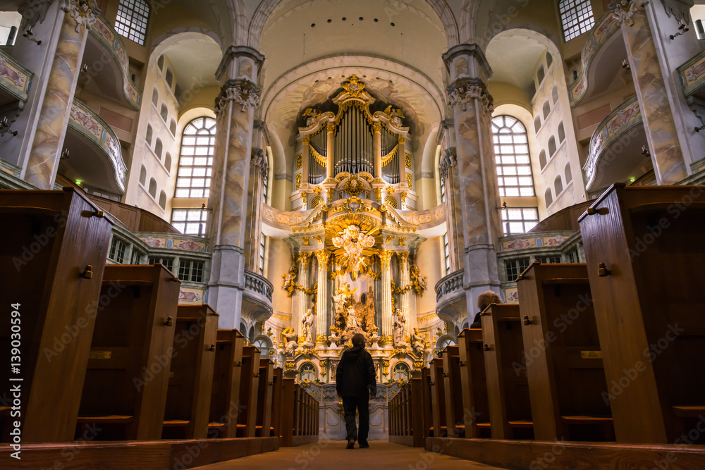 Dresden Frauenkirche Interior Architecture Ornate Decoration Religion Altar Worship Area