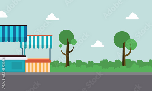 Vector art of street stall background landscape