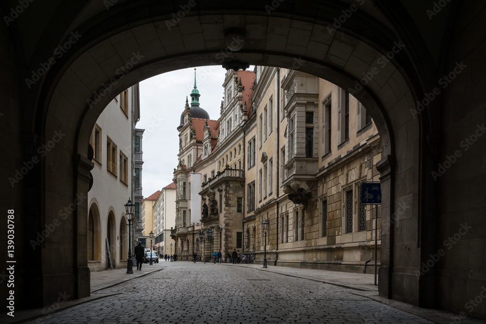 Dresden Residenzhof Castle Archway Courtyard Medeival Interior Architecture Tourism