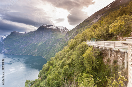 View on Geirangerfjord from Flydasjuvet viewpoint Norway photo