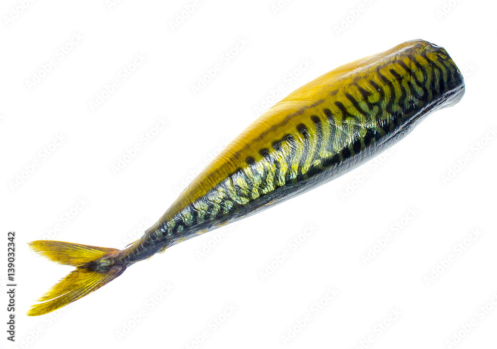 Smoked mackerel on a white background Smoked mackerel on a white background
