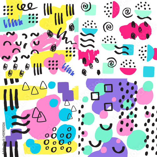 Universal memphis seamless pattern endless abstract fills style and surface textures colorful geometric ornament background vector illustration.